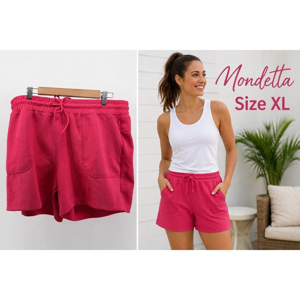 Mondetta Ribbed Lounge Shorts Women XL Pink Athleisure Comfy Drawstring Pockets